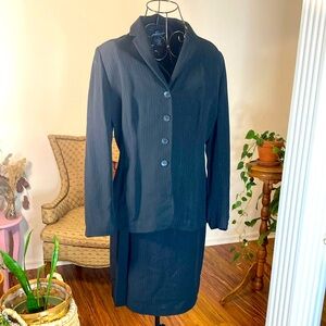 Ann Taylor 2 Piece Classic Black Pinstripe Skirt Suit Set